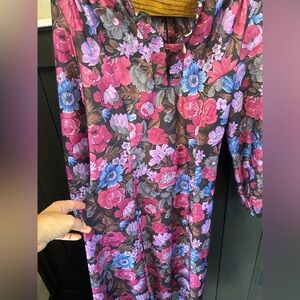 Women's 80s Style Retro Floral‎ Tie Dress Pink Purple Blue Med /Large 12/14/16